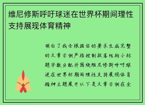 维尼修斯呼吁球迷在世界杯期间理性支持展现体育精神